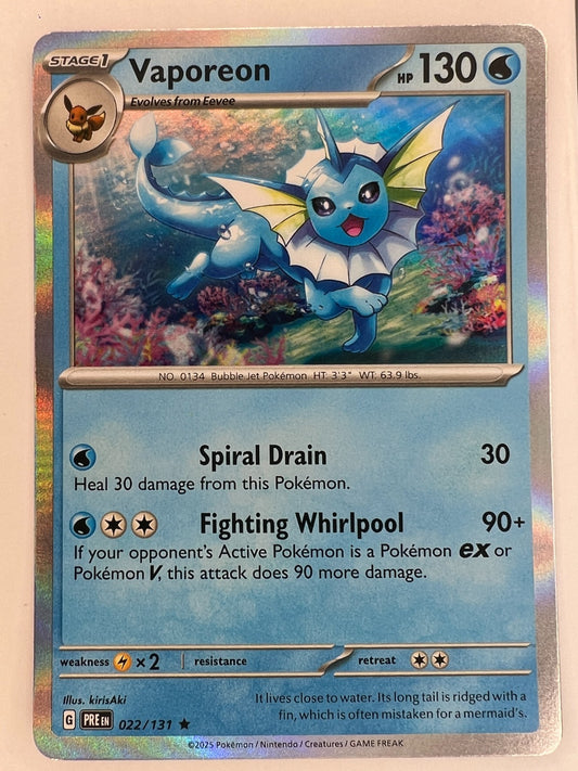 Vaporeon SV: Prismatic Evolutions Pokemon 022/131 Holo Rare NM