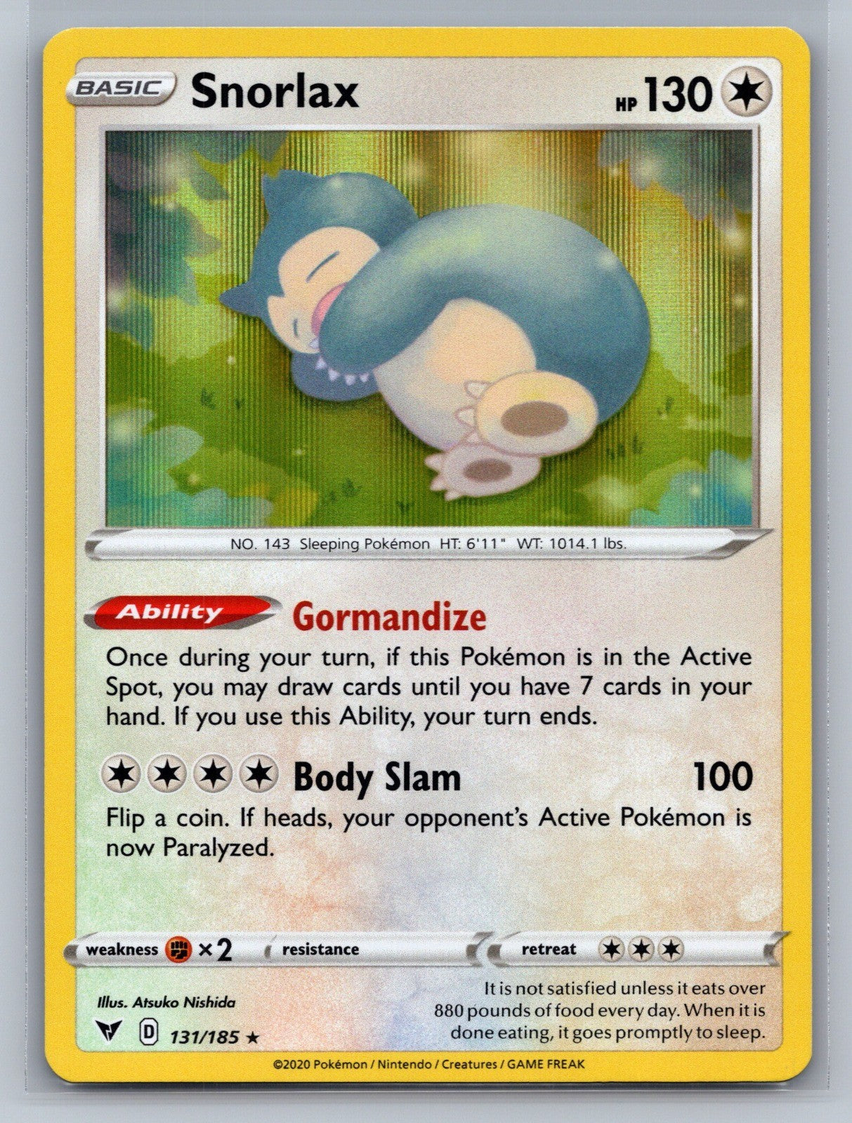 Snorlax Holo Rare 131/185 SWSH04: Vivid Voltage NM