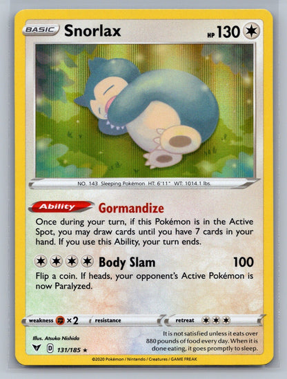 Snorlax Holo Rare 131/185 SWSH04: Vivid Voltage NM