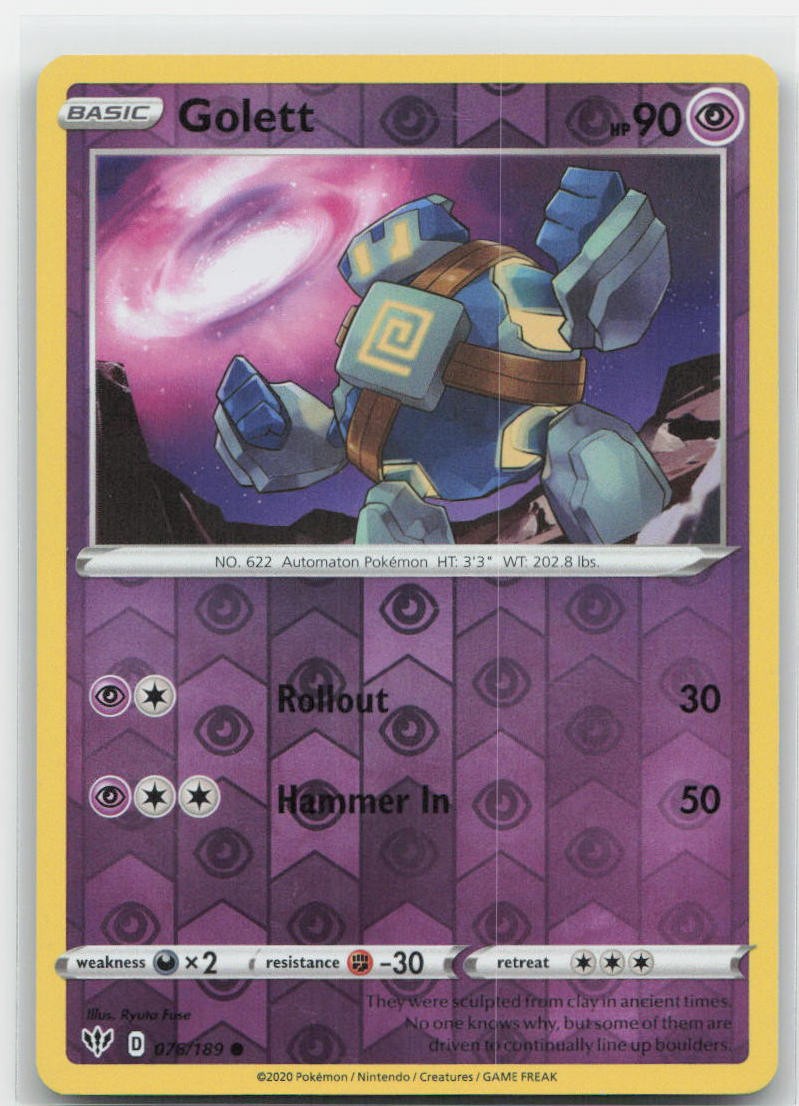 Golett Reverse Holo Common 076/189 SWSH03: Darkness Ablaze NM