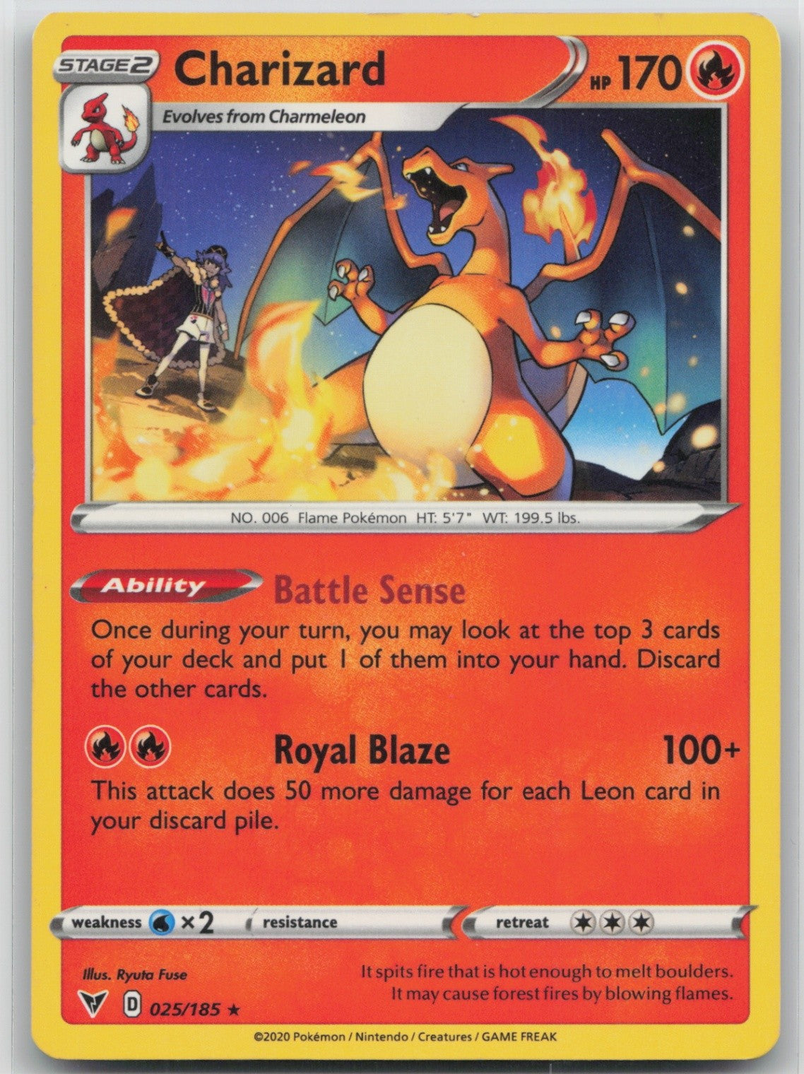 Charizard Regular Rare 025/185 SWSH04: Vivid Voltage NM
