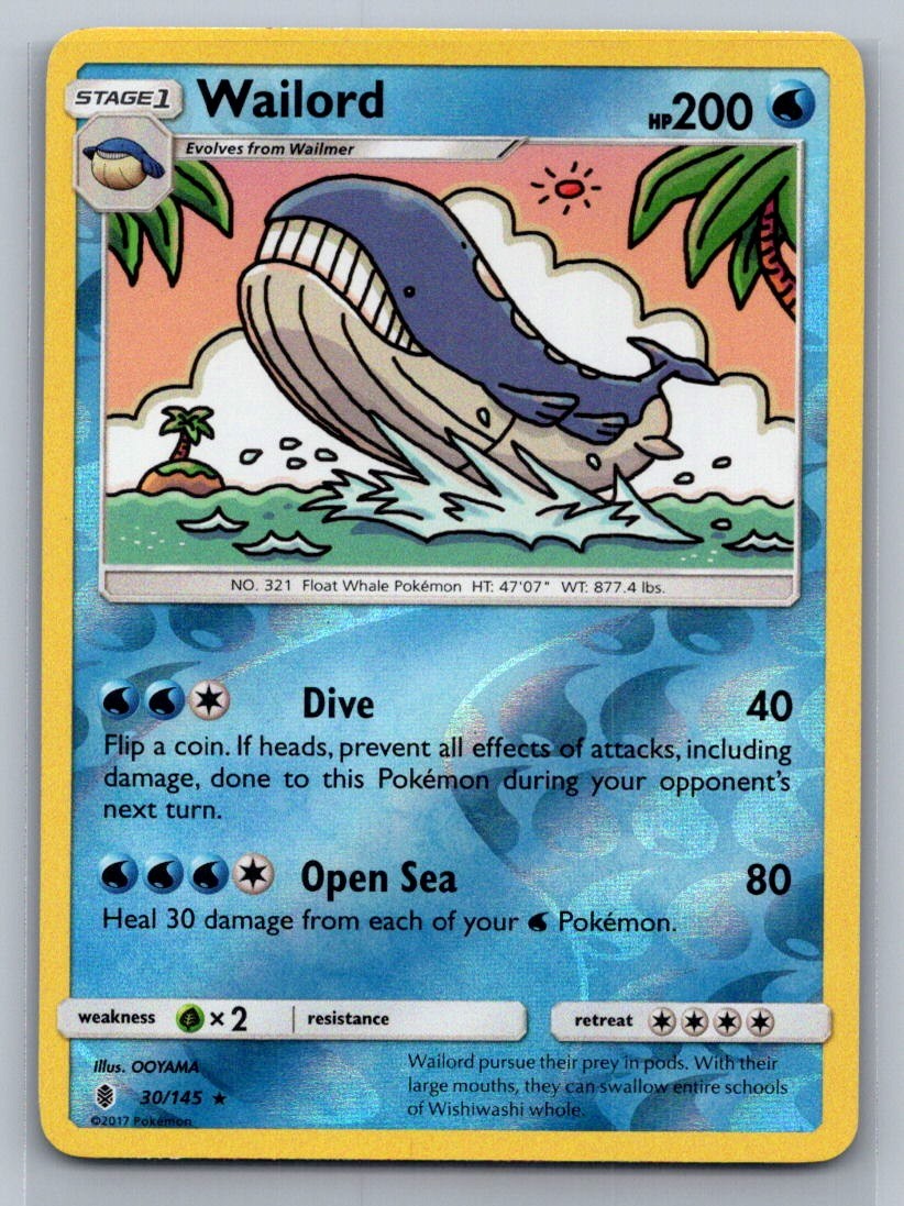 Wailord Reverse Holo Rare 30/145 SM - Guardians Rising LP