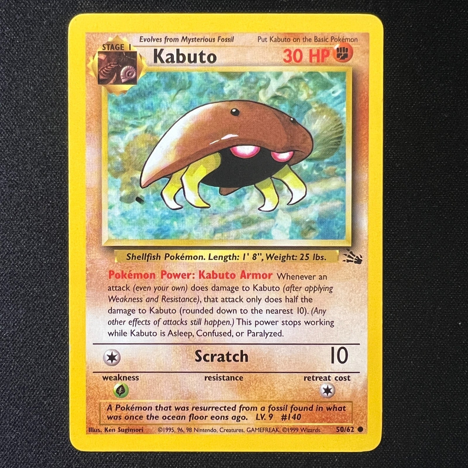 Pokemon TCG Kabuto 50/62 Fossil Vintage WOTC Card Unlimited LP