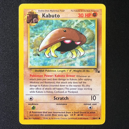 Pokemon TCG Kabuto 50/62 Fossil Vintage WOTC Card Unlimited LP