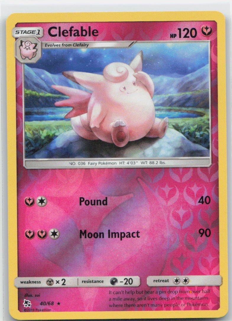 Clefable Reverse Holo Rare 40/68 Hidden Fates NM