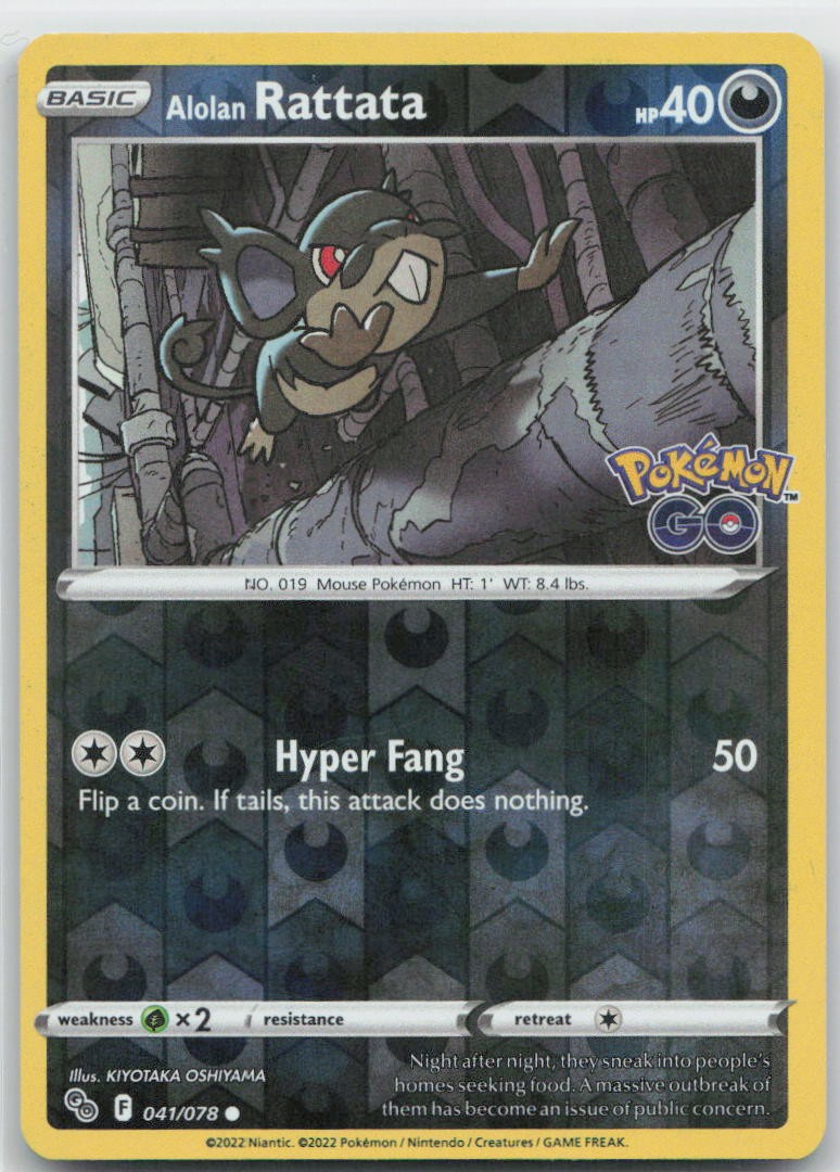 Alolan Rattata Reverse Holo Common 041/078 Pokemon GO NM