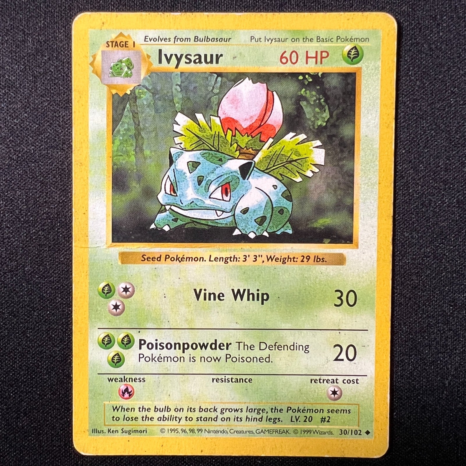 Ivysaur (Shadowless) Base Set 030/102 – Vintage WOTC Pokemon Cards TCG – MP