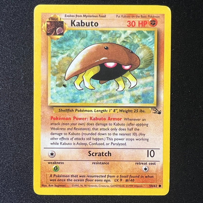 Pokemon TCG Kabuto 50/62 Fossil Vintage WOTC Card Unlimited LP