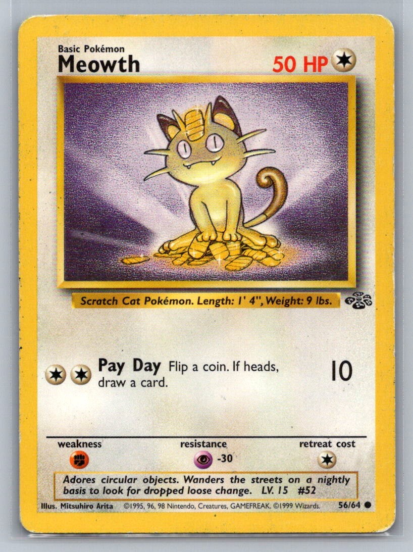 Meowth Unlimited Common 56/64 Jungle LP