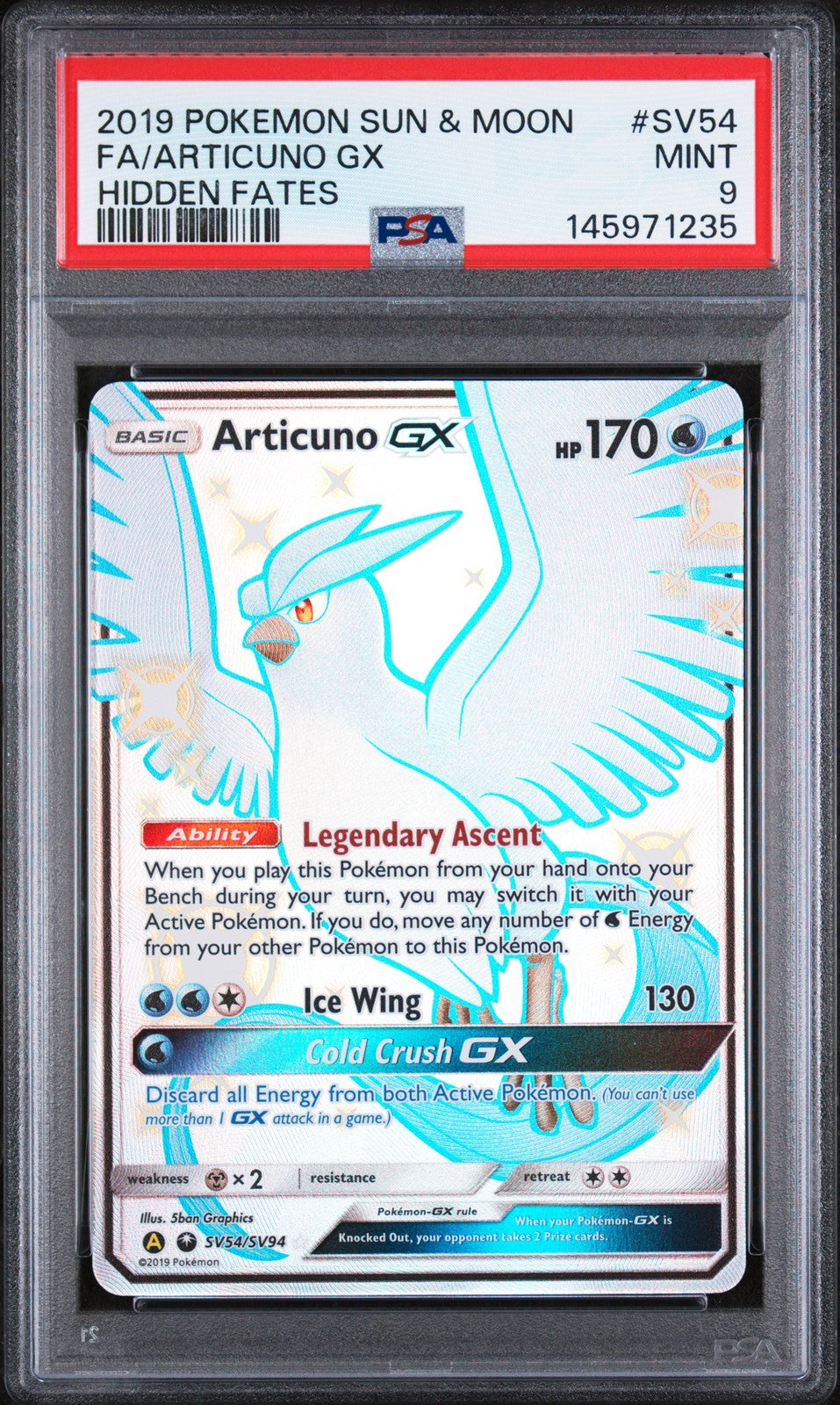 Fa/Articuno Gx Hidden Fates SV54 Pokemon Sun & Moon Hidden Fates NM PSA 9