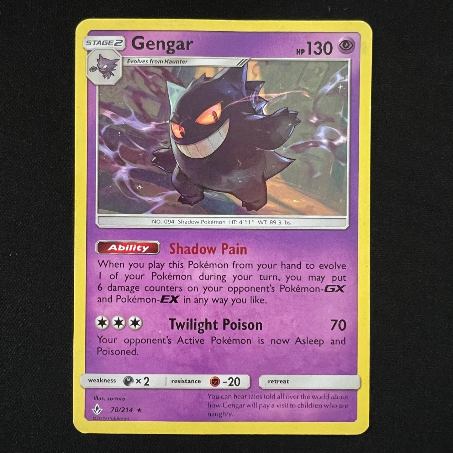 Gengar Regular Rare 70/214 SM - Unbroken Bonds LP