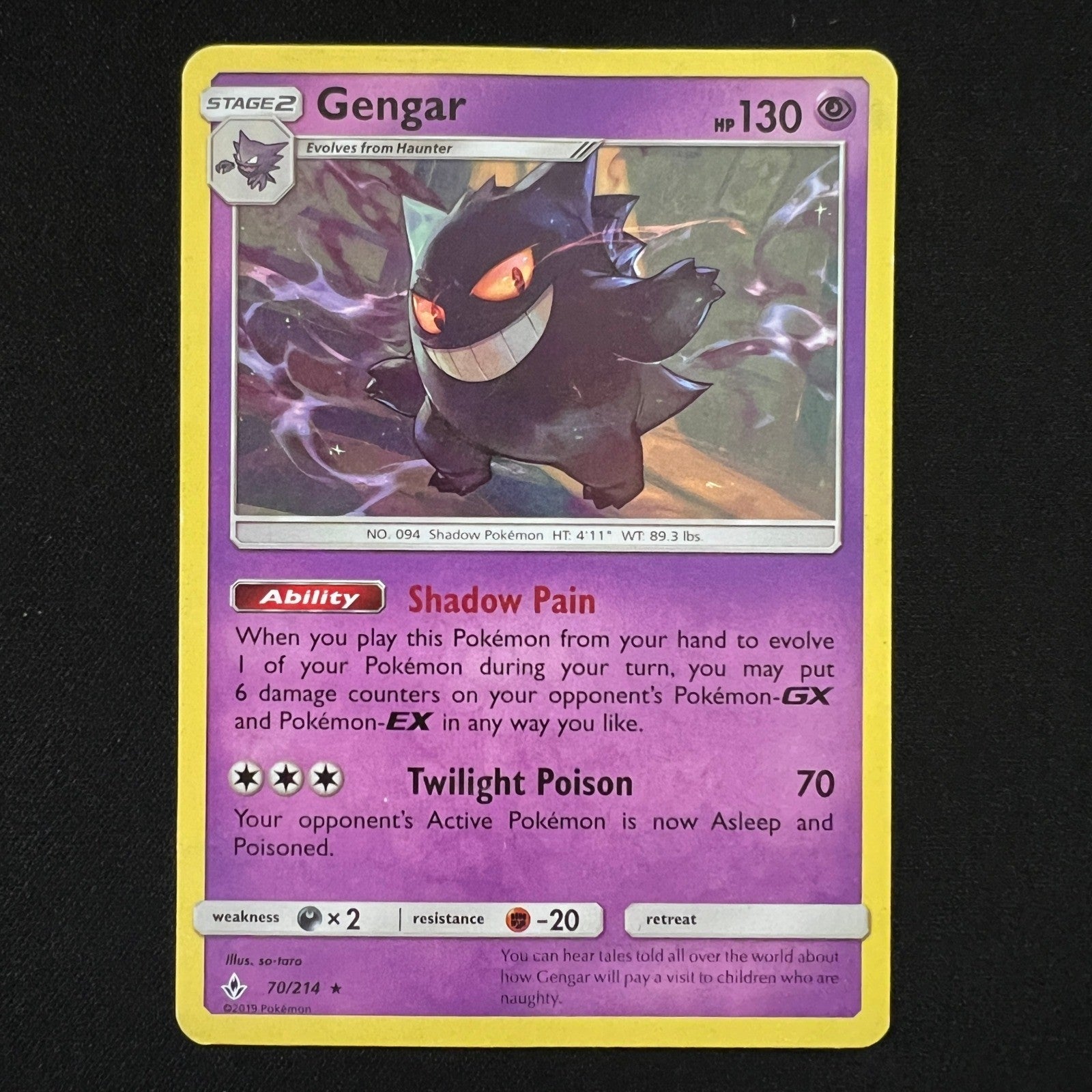 Gengar Regular Rare 70/214 SM - Unbroken Bonds LP