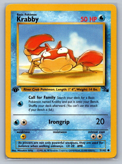 Krabby 1st Edition Common 51/62 Fossil LP