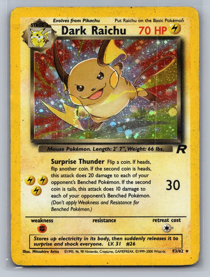 Dark Raichu Unlimited Holo Secret Rare 83/82 Team Rocket MP