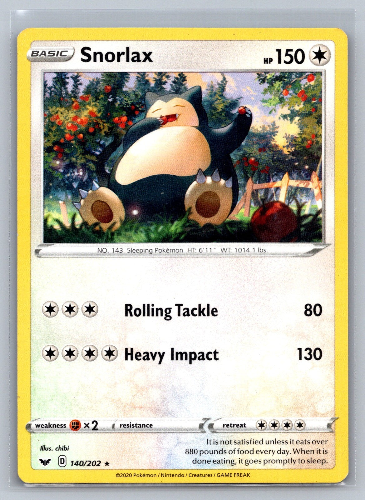 Snorlax Rare 140/202 SWSH01: Sword & Shield Base Set NM