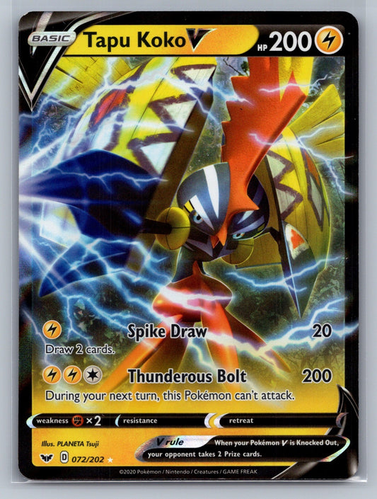 Tapu Koko V Holo Ultra Rare 072/202 SWSH01: Sword & Shield Base Set NM