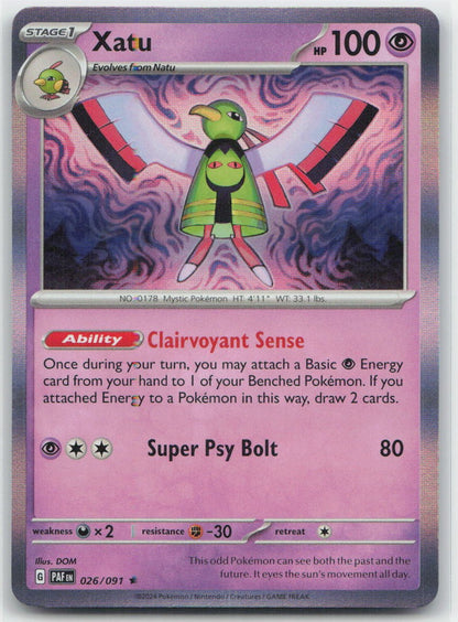 Xatu - Holo Rare 026/091 SV: Paldean Fates NM