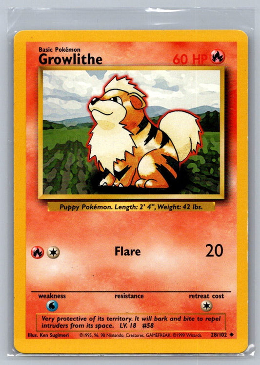 Growlithe Normal 028/102 Base Set LP