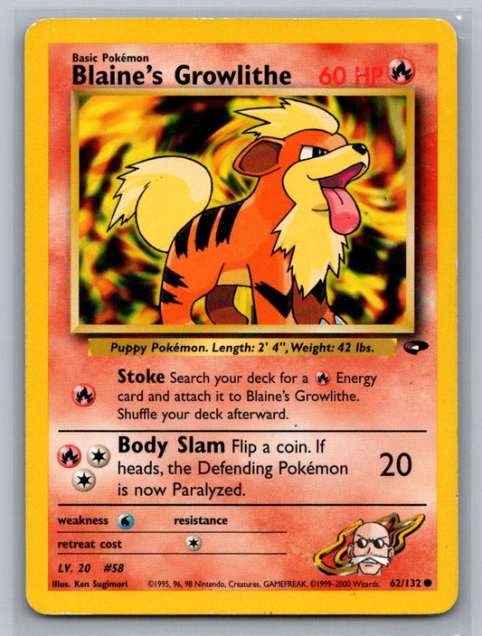 Blaine's Growlithe Unlimited Common 062/132 Gym Challenge LP