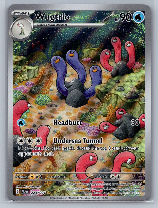 Wugtrio Holo Illustration Rare 224/091 SV: Paldean Fates NM