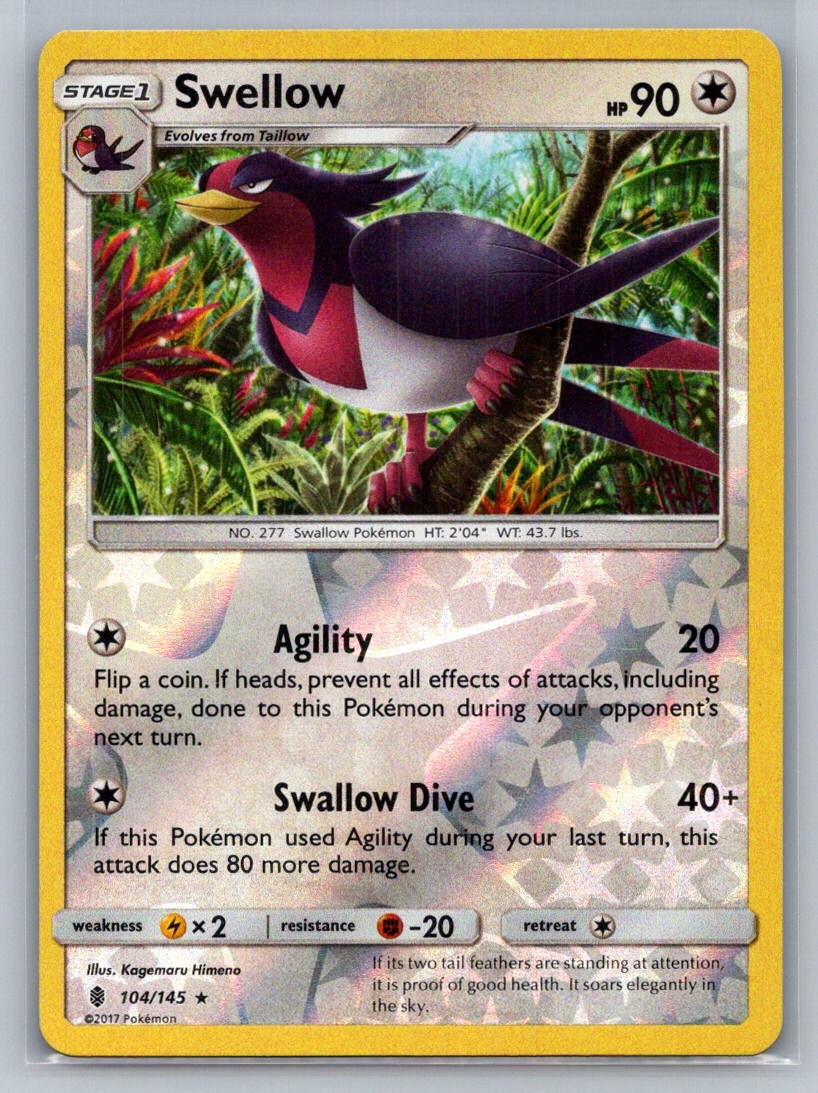 Swellow Reverse Holo Rare 104/145 SM - Guardians Rising LP