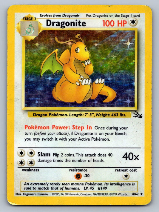 Dragonite (4) Unlimited Holo Holo Rare 04/62 Fossil MP