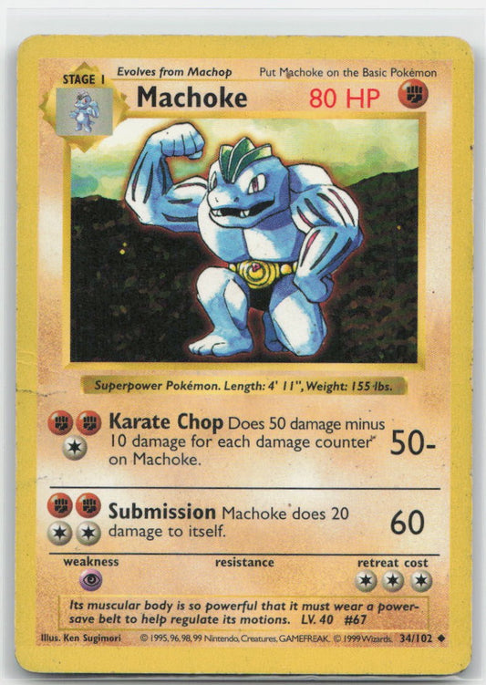 Machoke Unlimited Uncommon 034/102 Base Set (Shadowless) MP