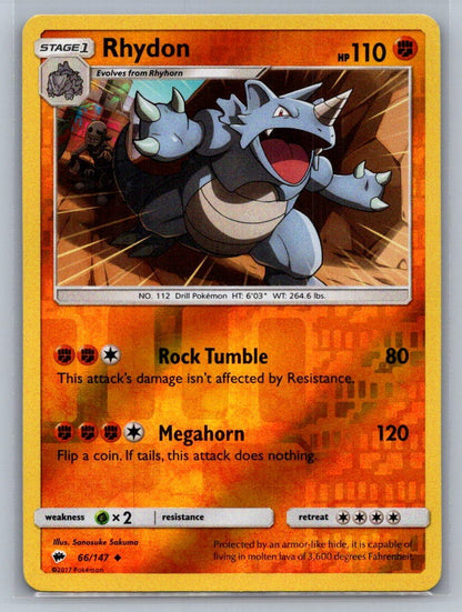 Rhydon Reverse Holo Uncommon 66/147 SM - Burning Shadows LP