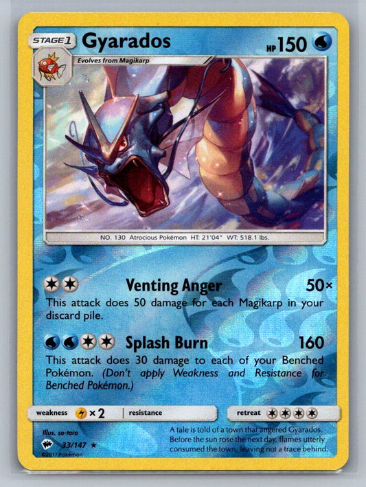 Gyarados Reverse Holo Holo Rare 33/147 SM - Burning Shadows NM