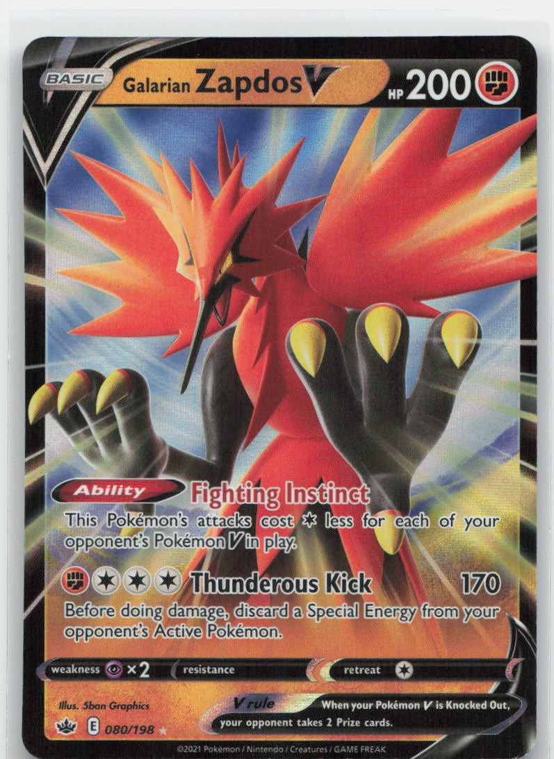 Galarian Zapdos V Holo Ultra Rare 080/198 SWSH06: Chilling Reign NM