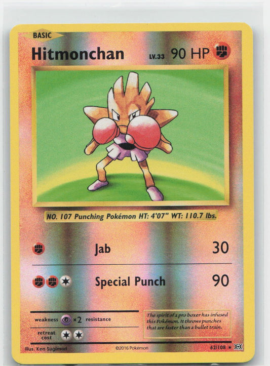 Hitmonchan Reverse Holo Holo Rare 62/108 XY - Evolutions NM