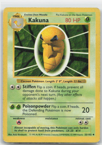 Kakuna Unlimited Uncommon 033/102 Base Set (Shadowless) LP