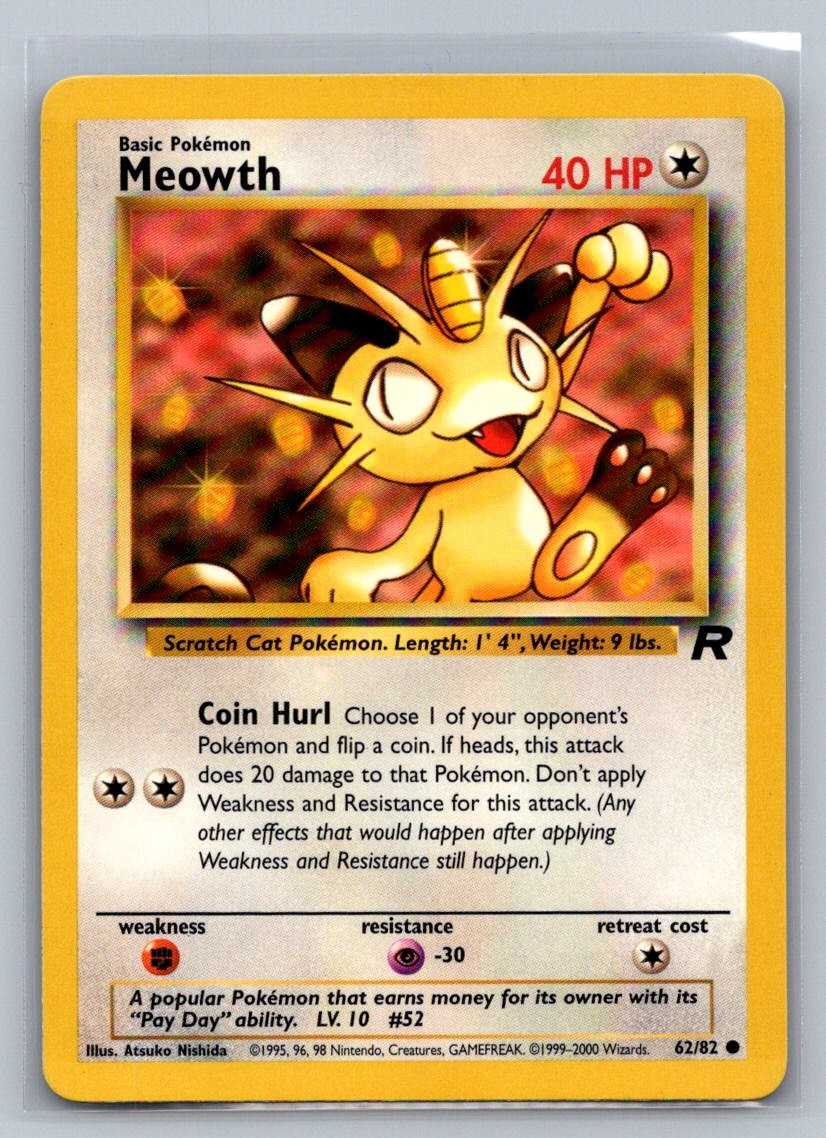 Meowth Unlimited Common 62/82 Team Rocket LP
