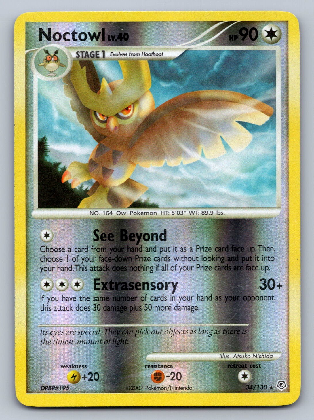 Noctowl Reverse Holo Rare 34/130 Diamond and Pearl NM