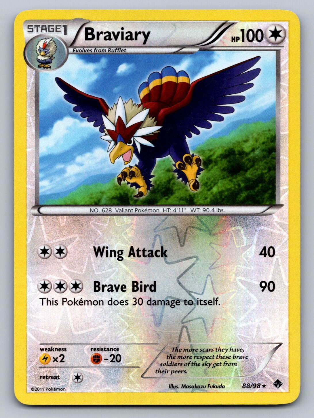 Braviary Reverse Holo Holo Rare 88/98 Emerging Powers NM