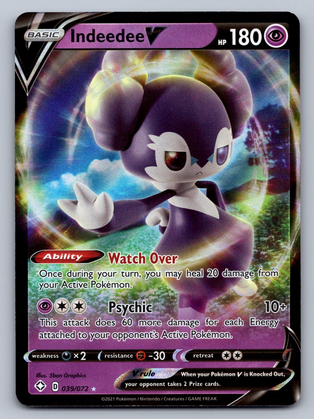 Indeedee V 039/072 Psychic Holo Shining Fates LP