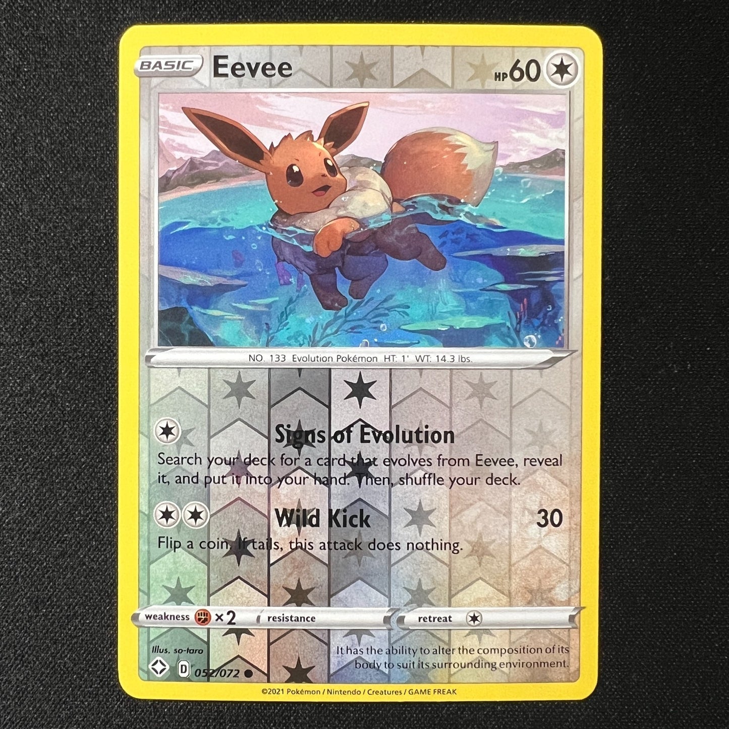 Eevee 52/72 - Shining Fates Sword Shield Reverse Holo Pokemon Cards TCG LP+