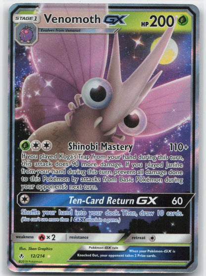 Venomoth GX Holo Ultra Rare 12/214 SM - Unbroken Bonds NM