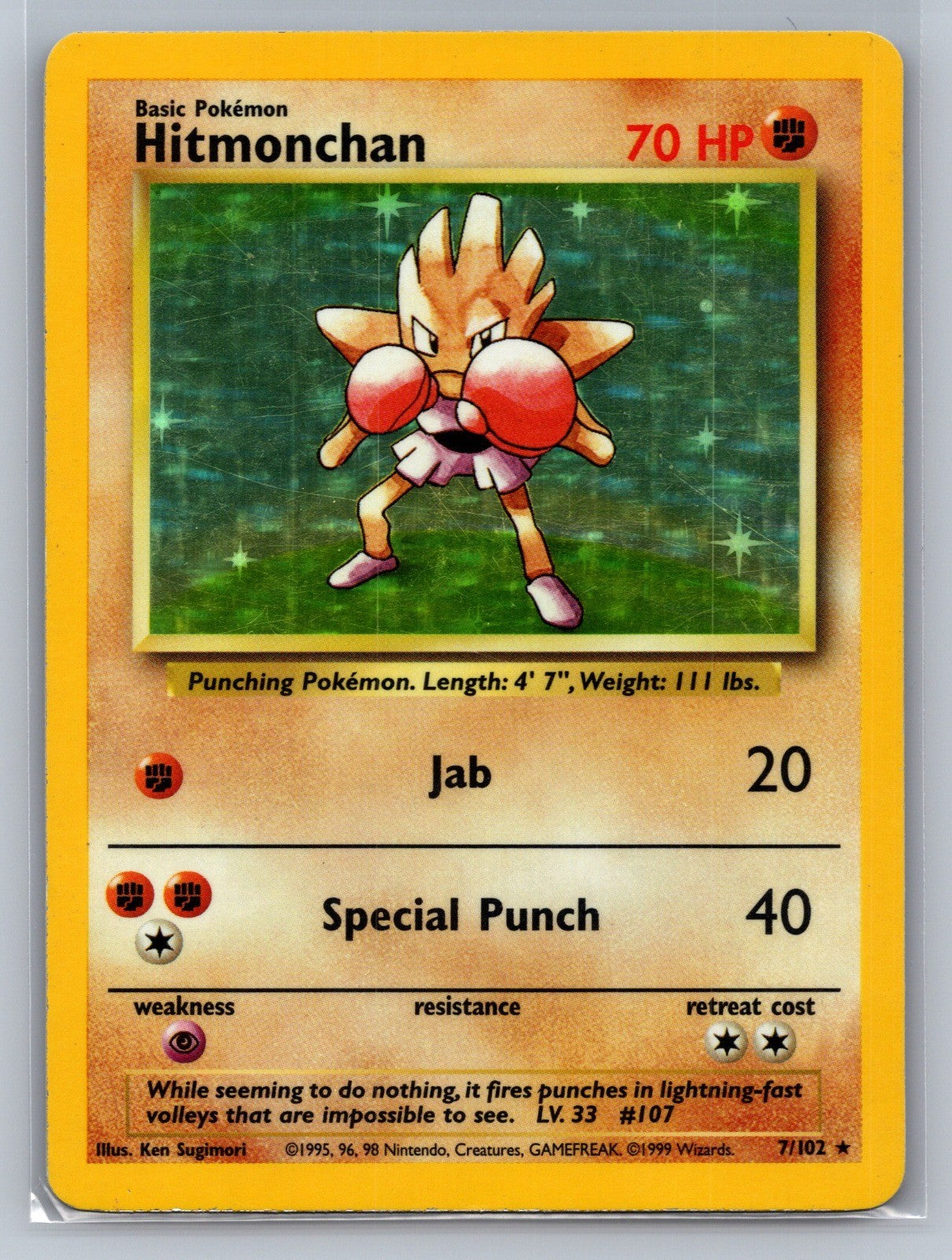 Hitmonchan Holo Holo Rare 007/102 Base Set LP