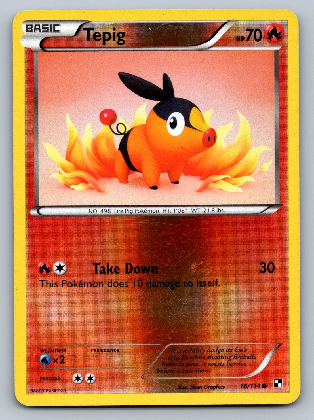 Tepig (16) Reverse Holo Common 16/114 Black and White NM