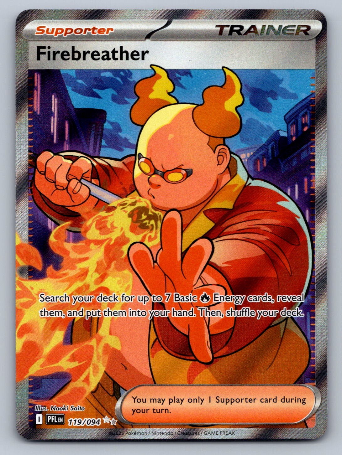Firebreather - 119/094 Trainer - Supporter Holo ME02: Phantasmal Flames NM
