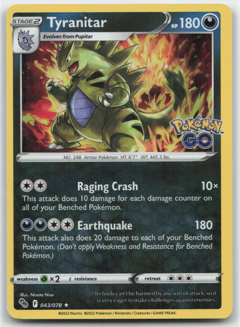 Tyranitar Reverse Holo Holo Rare 043/078 Pokemon GO NM