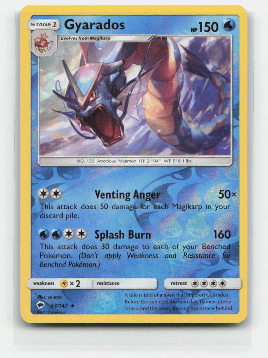 Gyarados Reverse Holo Holo Rare 33/147 SM - Burning Shadows NM