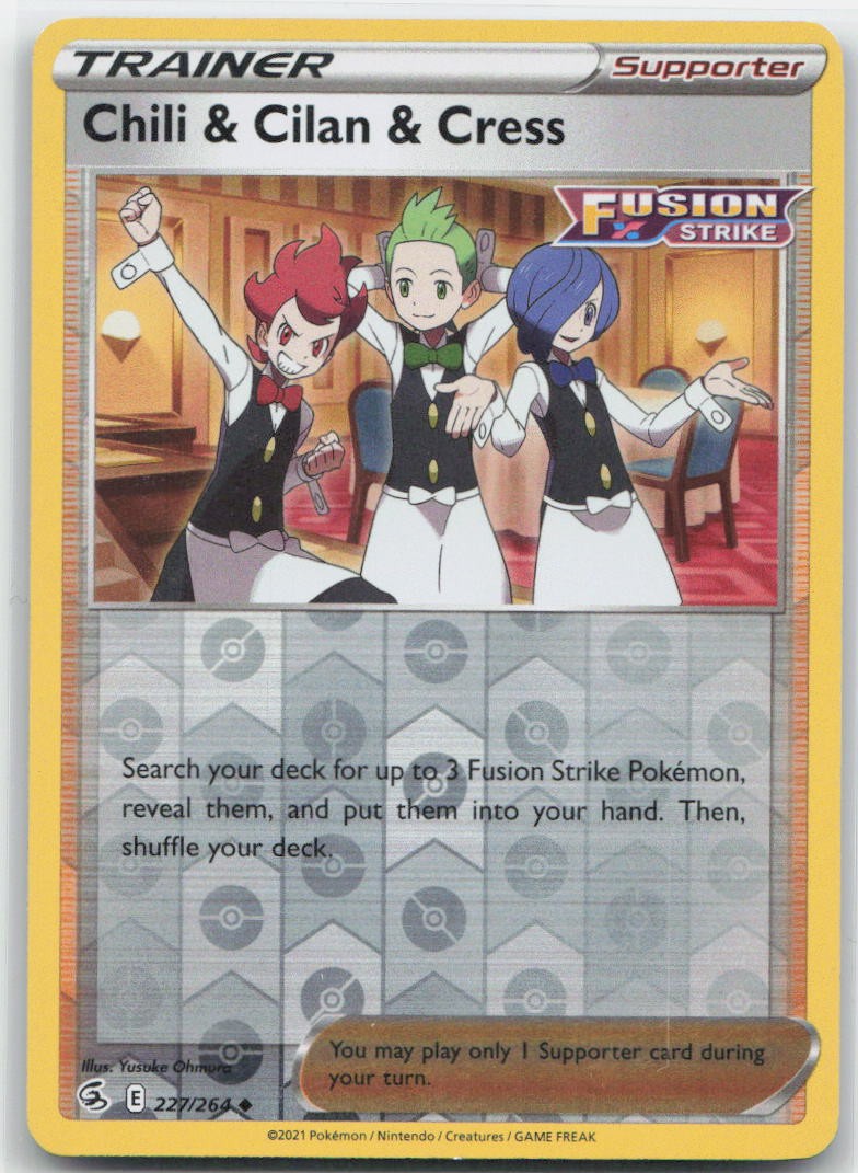 Chili & Cilan & Cress Reverse Holo Uncommon 227/264 SWSH08: Fusion Strike NM