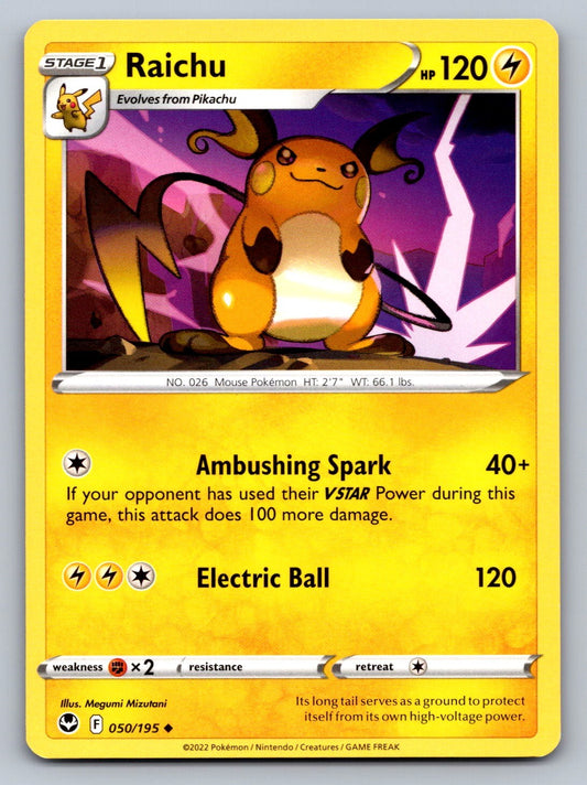 Raichu Uncommon 050/195 SWSH12: Silver Tempest NM