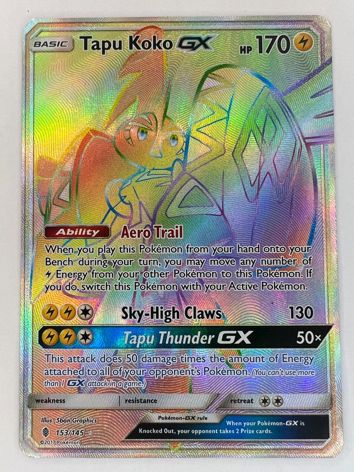 Pokemon - Tapu Koko GX - SM Guardians Rising - Secret Rare 153/145 - LP++