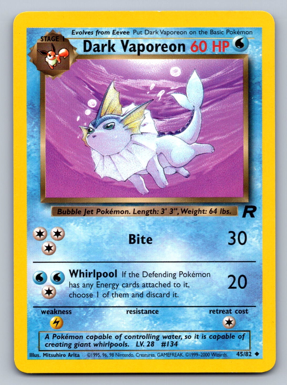 Dark Vaporeon Unlimited Uncommon 45/82 Team Rocket NM