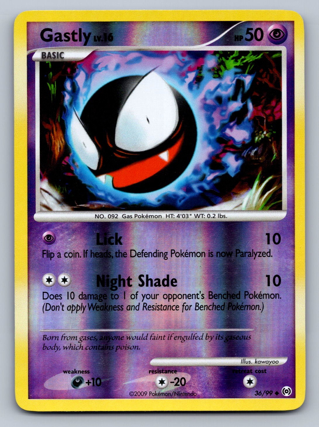 Gastly (36) 36/99 Psychic Reverse Holo Arceus NM