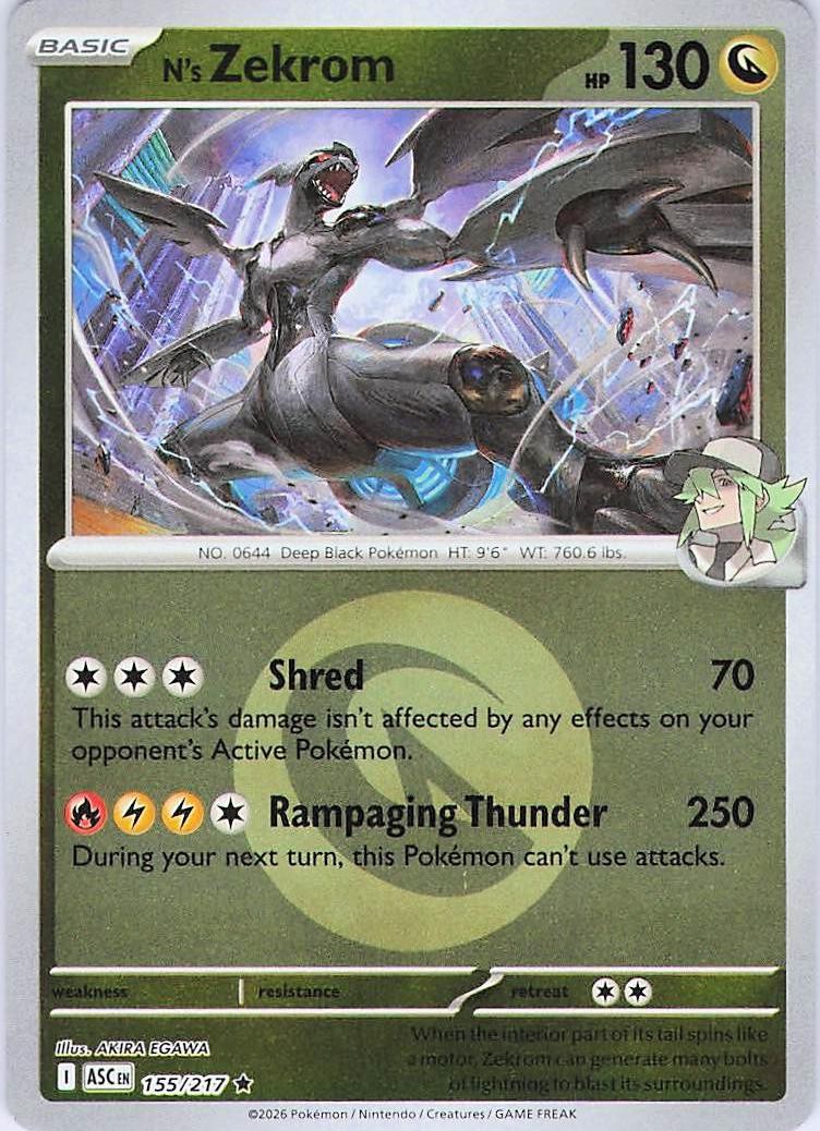 N's Zekrom (Energy Symbol Pattern) Reverse Holo 155/217 ME: Ascended Heroes NM