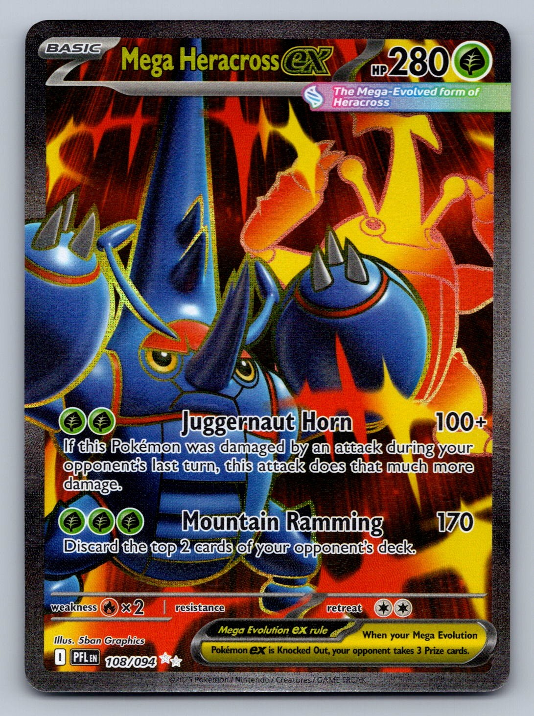 Mega Heracross ex - 108/094 Grass Holo ME02: Phantasmal Flames NM